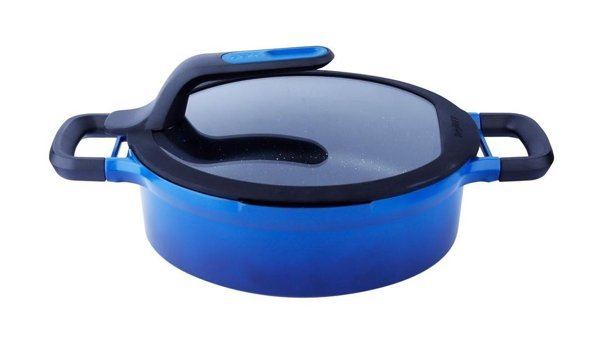 Berghoff Gem Stay Cool Cam Kapaklı Döküm 24 cm Basık Tencere Mavi