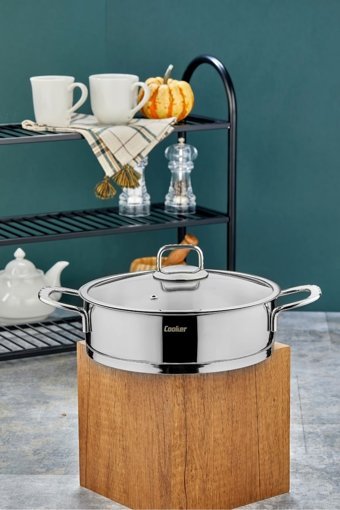 Cooker Bomonti Cam Kapaklı Çelik 24 cm Basık Tencere
