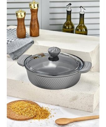 Cooker Kristal Serisi Cam Kapaklı Granit 28 cm Basık Tencere