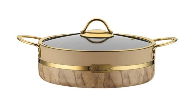 Brioni Selection Cam Kapaklı Granit 24 cm Basık Tencere Krem