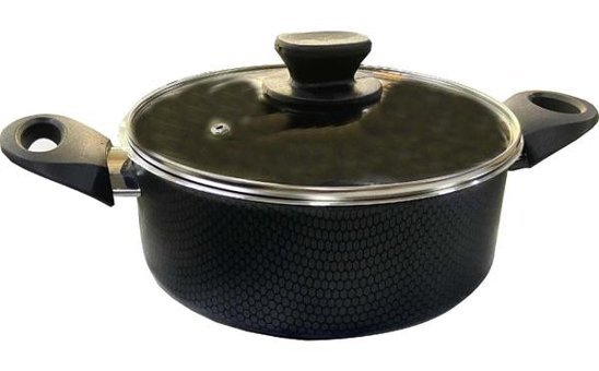 Mehtap Petek Desenli Cam Kapaklı Teflon 24 cm Derin Tencere