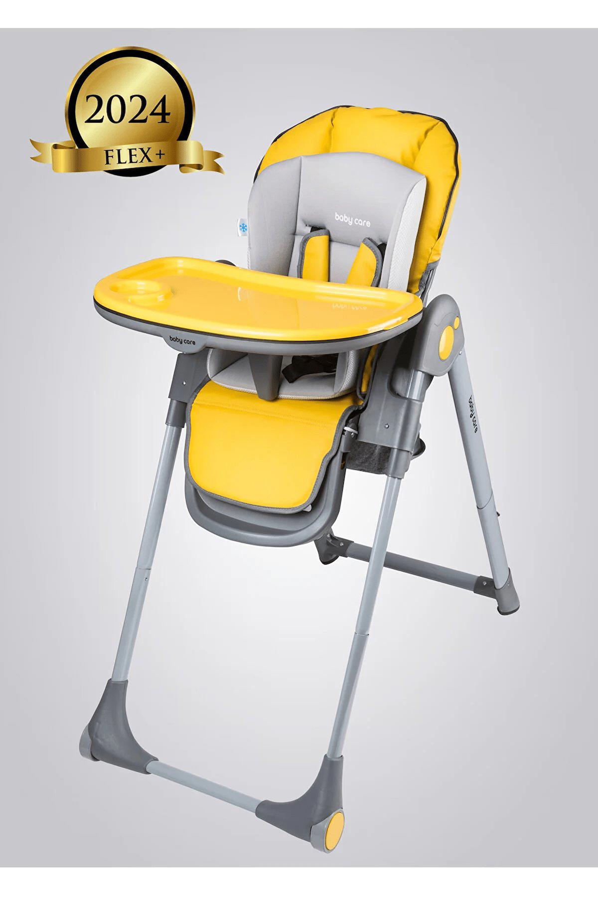 Baby Care Bc-511 Flex 5 Noktalı Emniyet Kemerli 20 kg Taşıma Kapasiteli Tekerlekli Tepsili Oturaklı Yükselticili Portatif Mama Sandalyesi Sarı