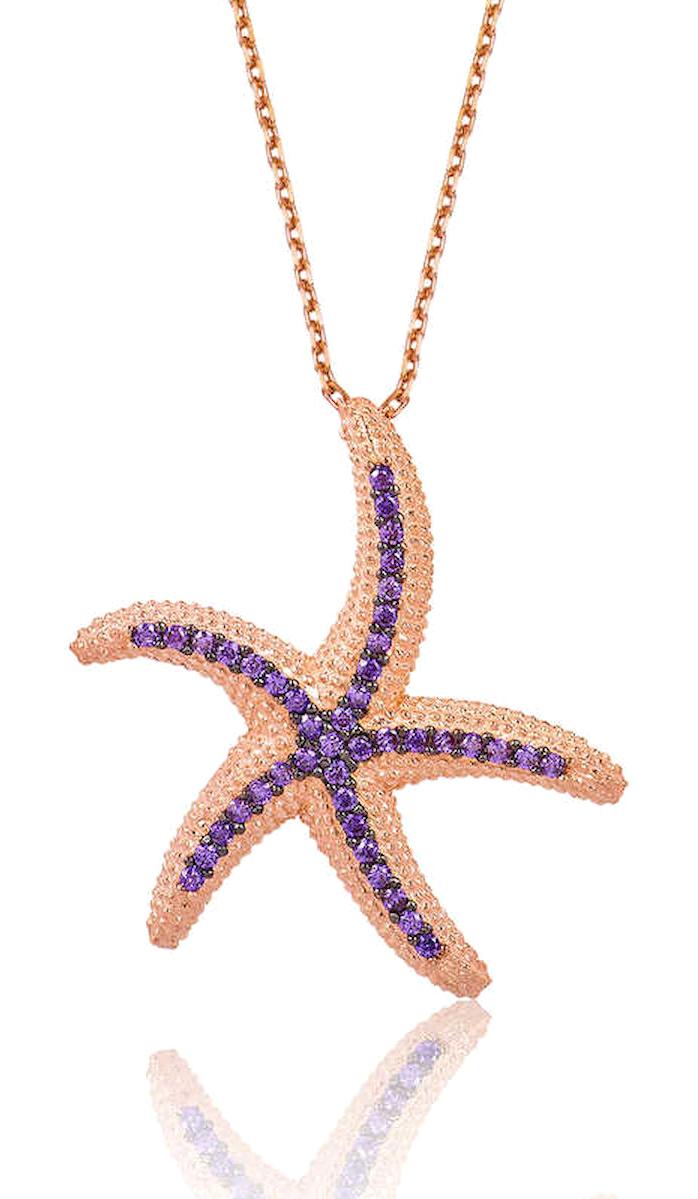 Lucky Life Yıldızlı Mor Zirkon Taşlı 925 Ayar Kararmayan Forse Zincir Kadın Gümüş Kolye 45 cm