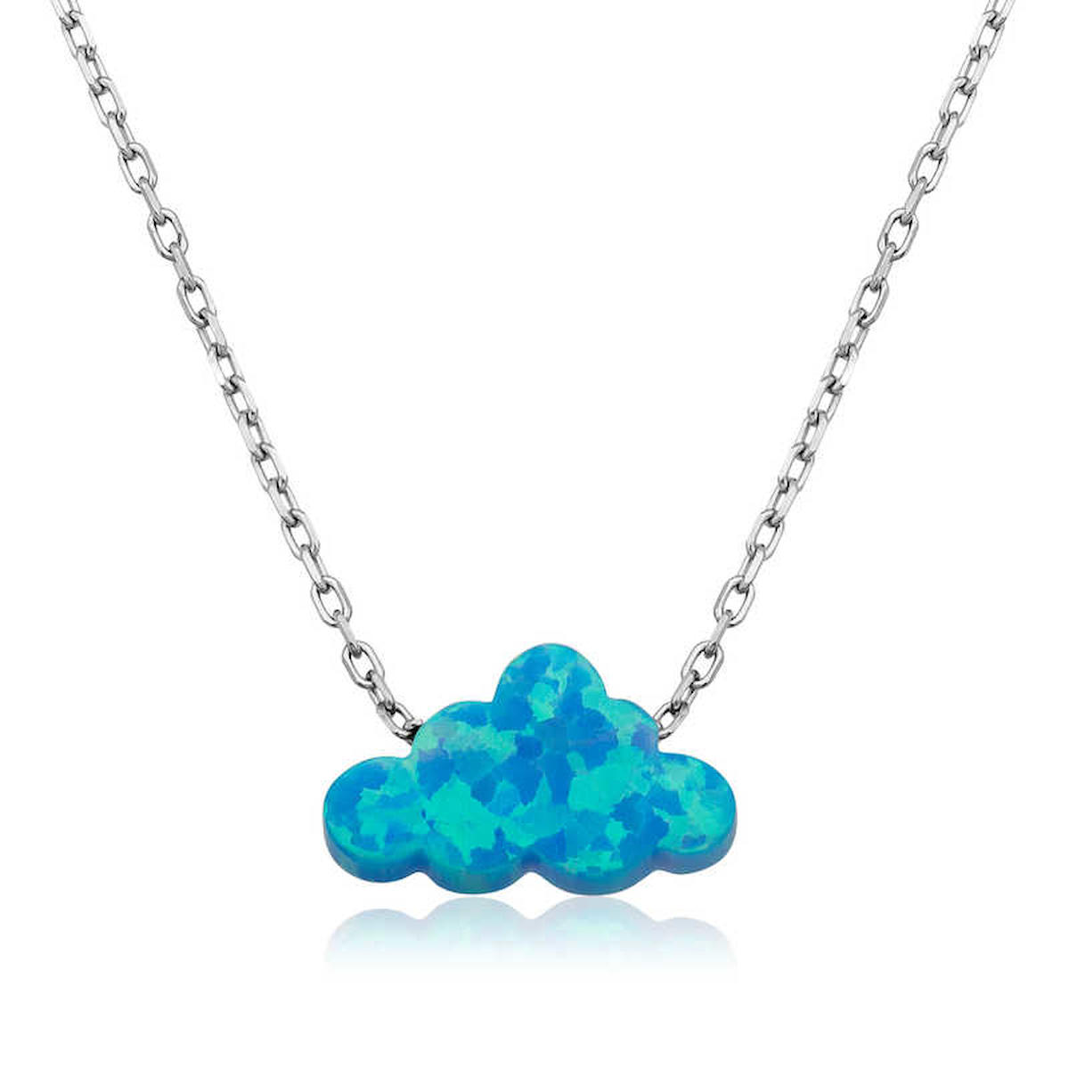 Lucky Life Bulut Mavi Opal Taşlı 925 Ayar Kararmayan Forse Zincir Kadın Gümüş Kolye 45 cm