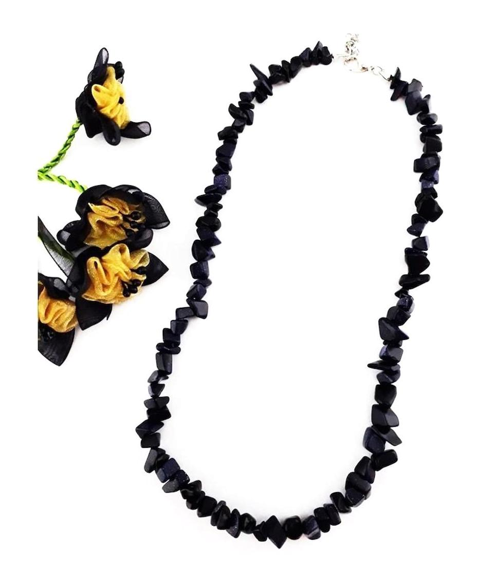 BijuStore Yıldızlı Antrasit Doğal Taş Taşlı Düz Zincir Kadın Gümüş Kolye 45 cm