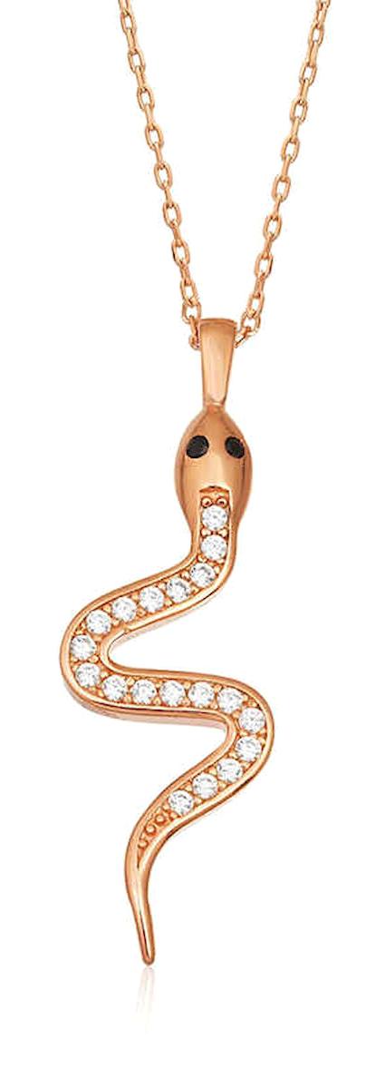 Lucky Life Yılanlı Beyaz Zirkon Taşlı 925 Ayar Kararmayan Halat Zincir Kadın Gümüş Kolye 45 cm