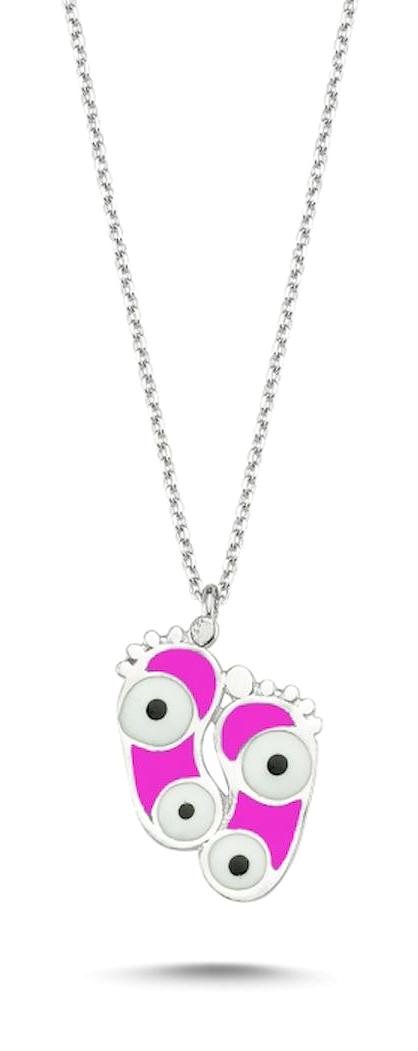 Kutaydan Göz Beyaz-Pembe Zirkon Taşlı Forse Zincir Kadın Gümüş Kolye 45 cm