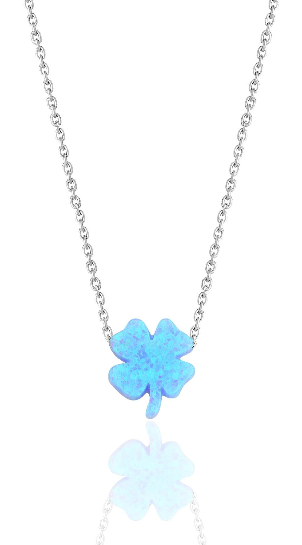 Söğütlü Silver Yoncalı Çok Renkli Opal Taşlı 925 Ayar Kararmayan Zincir Forse Zincir Kadın Gümüş Kolye 45 cm