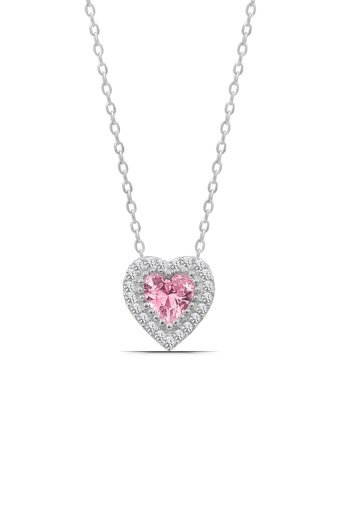 Parmas Design Kalpli Pembe Zirkon Taşlı 925 Ayar Kararmayan Forse Zincir Kadın Gümüş Kolye 46 cm