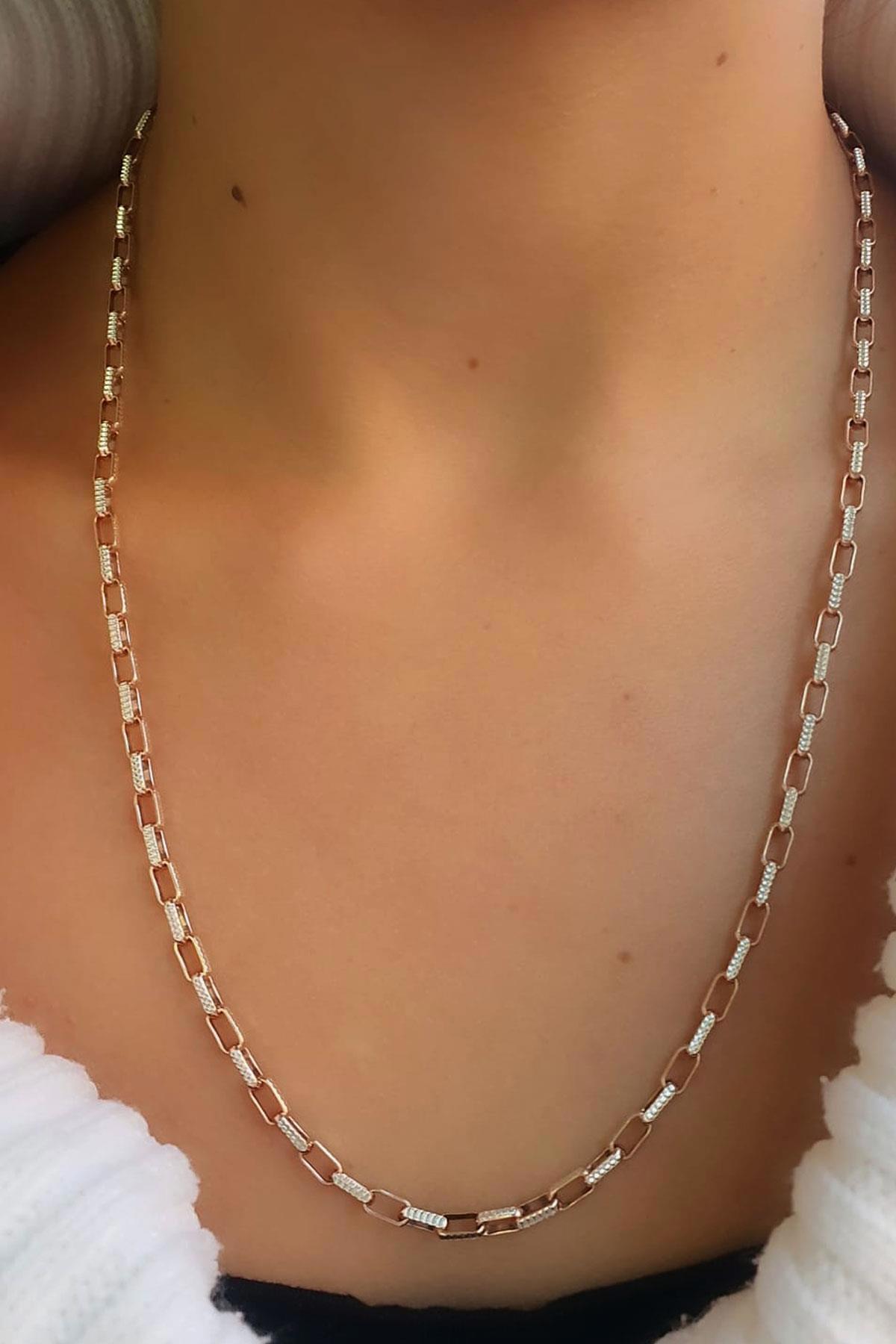 Oseshop Düz Zincir 925 Ayar Kararmayan Zincir İtalyan Zincir Kadın Gümüş Kolye 60 cm
