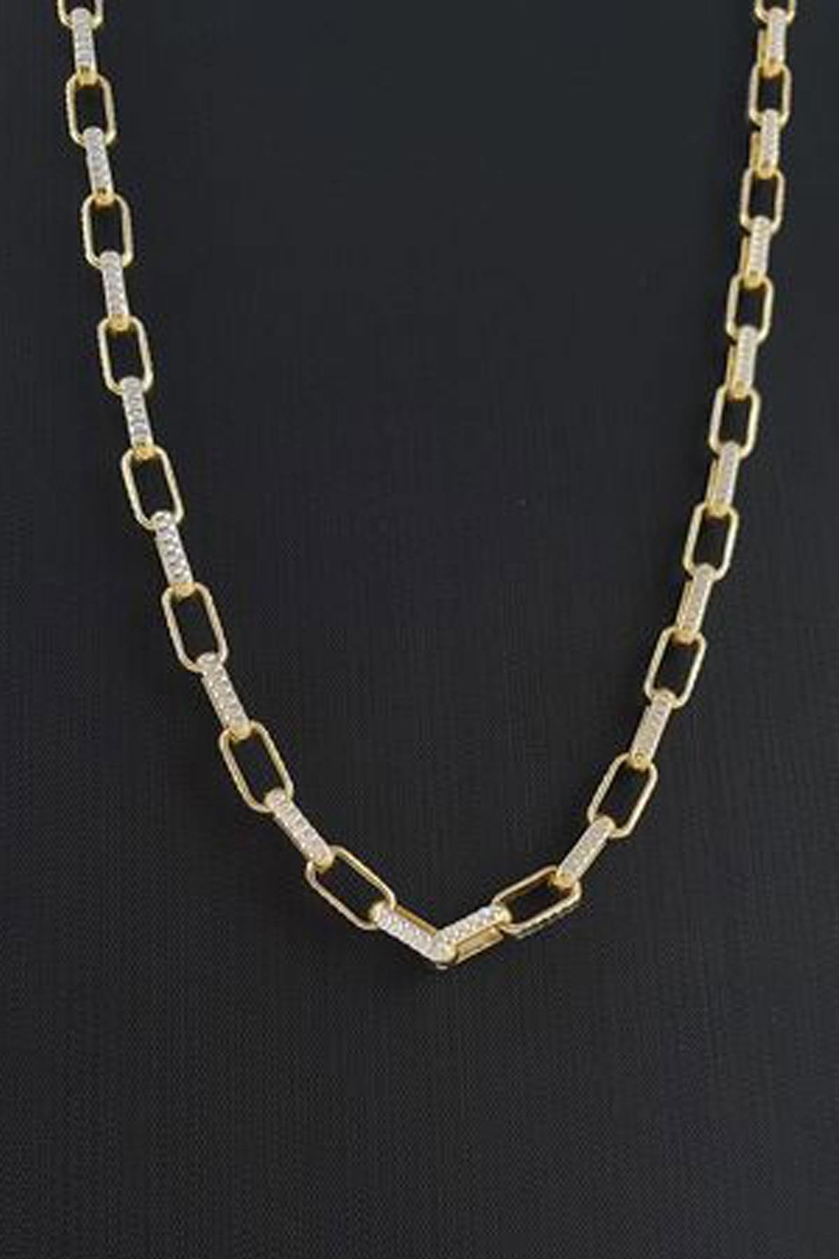 Oseshop Geometrik 925 Ayar Kararmayan Zincir İtalyan Zincir Kadın Gümüş Kolye 60 cm