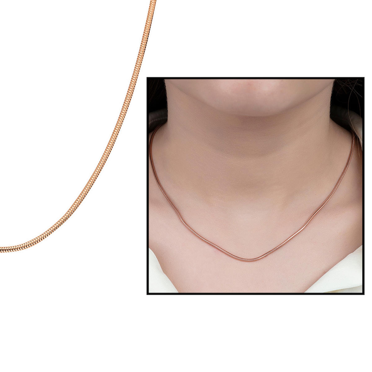 Tesbihname Yılanlı 925 Ayar Kararmayan Düz Zincir Kadın Gümüş Kolye 40 cm