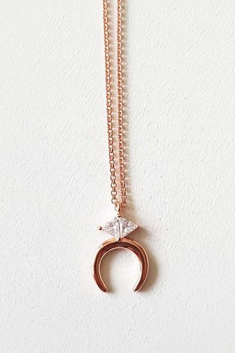 MorMajor Silver Ters U Beyaz Zirkon Taşlı Baget Forse Zincir Kadın Gümüş Kolye 45 cm