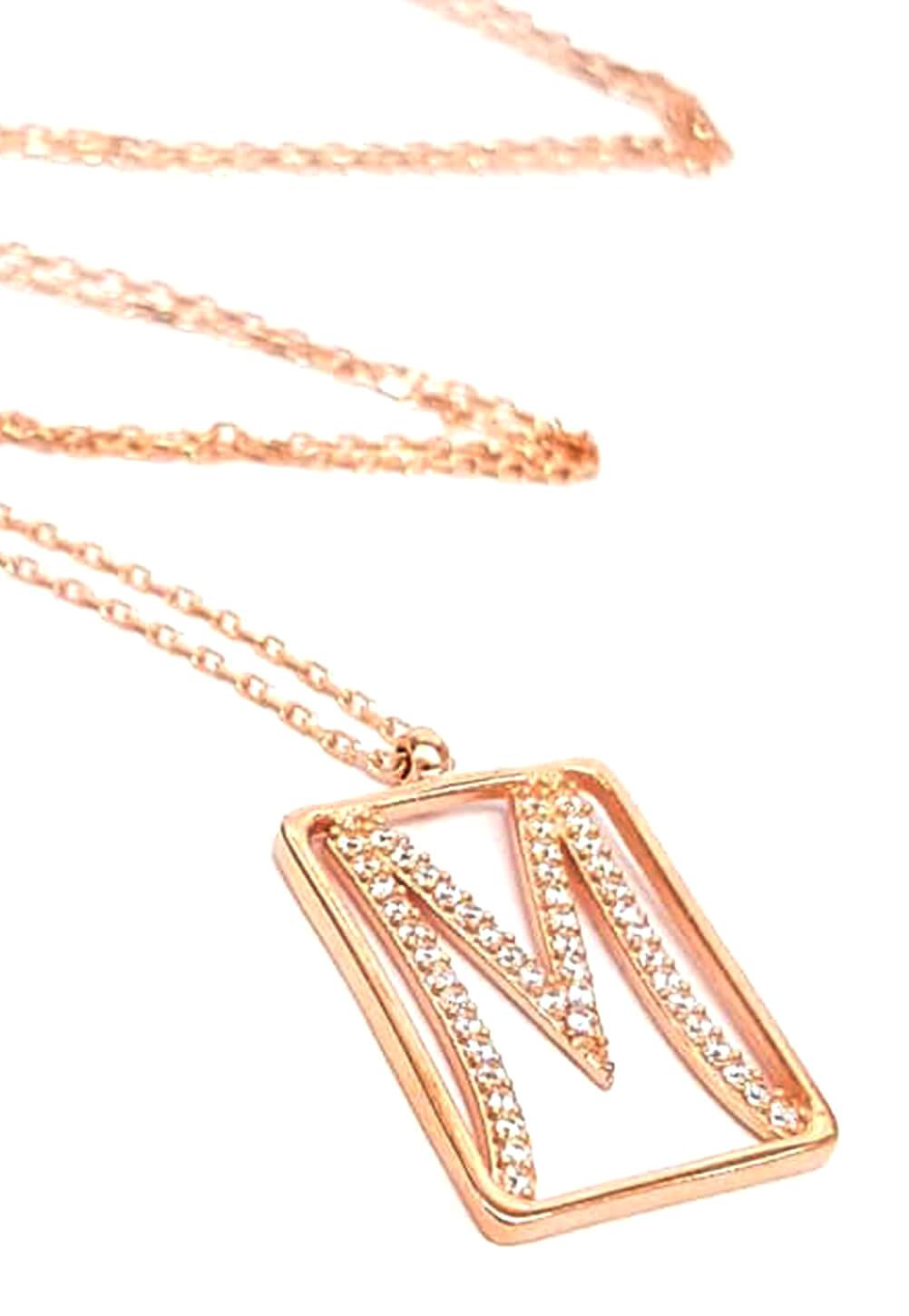 Oseshop Harfli Rose Zirkon Taşlı M Harfli Zincir Forse Zincir Kadın Gümüş Kolye 45 cm