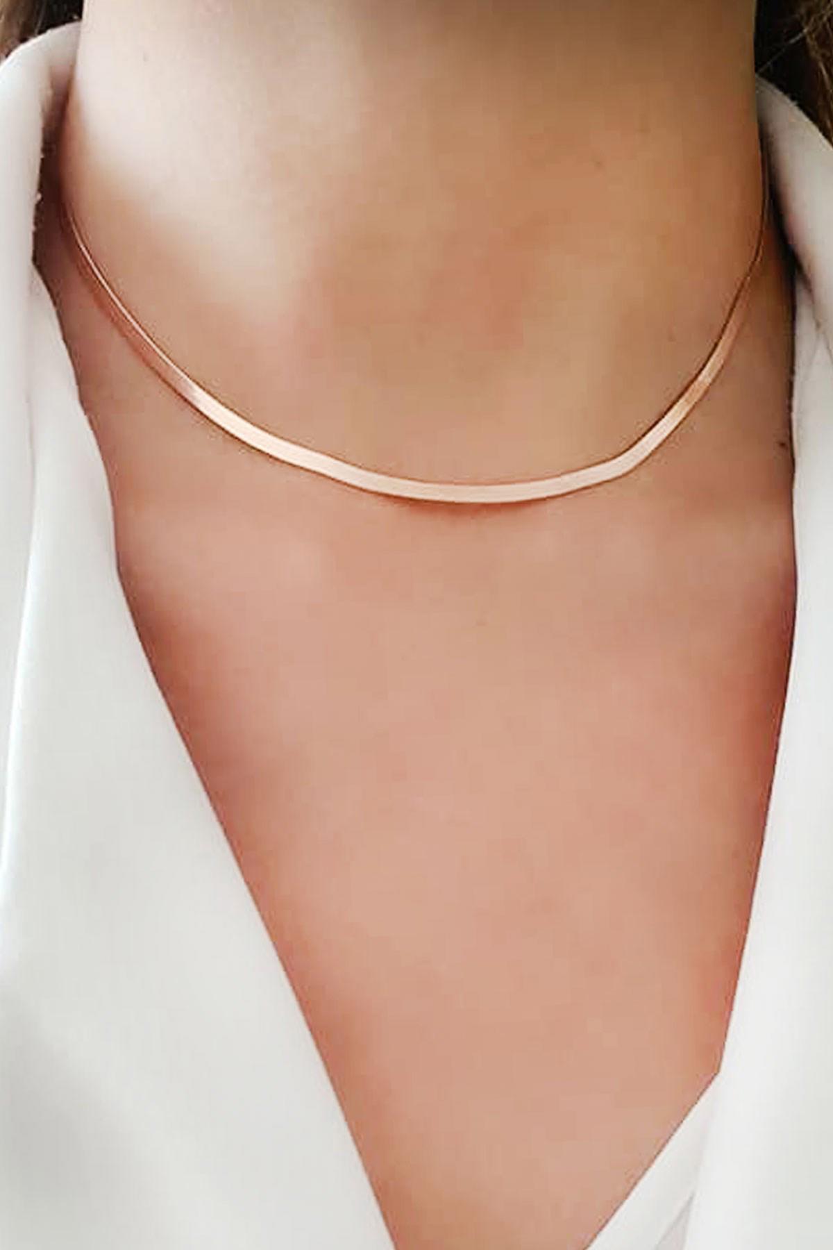 Oseshop Choker 925 Ayar Kararmayan Hasır İtalyan Zincir Kadın Gümüş Kolye 40 cm