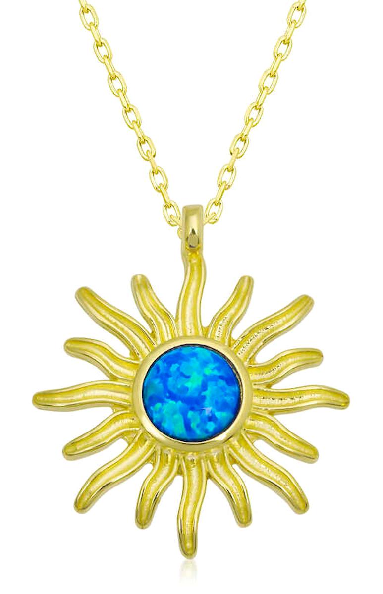 Lucky Life Güneş Mavi Opal Taşlı 925 Ayar Kararmayan Forse Zincir Kadın Gümüş Kolye 45 cm