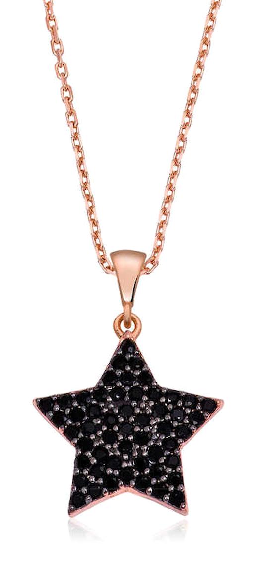 Lucky Life Yıldızlı Siyah Zirkon Taşlı 925 Ayar Kararmayan Halat Zincir Kadın Gümüş Kolye 45 cm