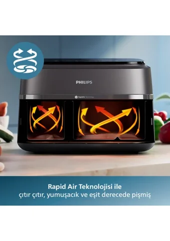 Philips NA350/00 Airfryer 9 lt Tek Hazneli Led Ekranlı Sıcak Hava Fritözü Siyah