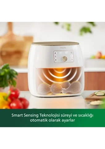 Philips Premium XXL HD9870/20 Airfryer 7.3 lt Tek Hazneli Izgara Yapan Led Ekranlı Yağsız Sıcak Hava Fritözü Beyaz