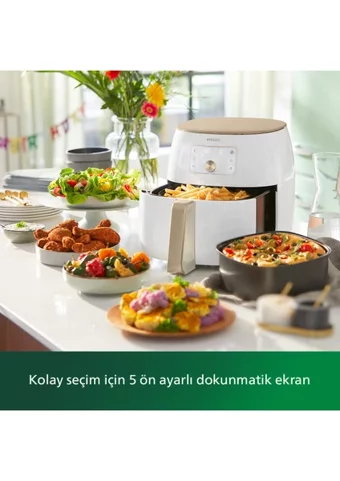 Philips Premium XXL HD9870/20 Airfryer 7.3 lt Tek Hazneli Izgara Yapan Led Ekranlı Yağsız Sıcak Hava Fritözü Beyaz