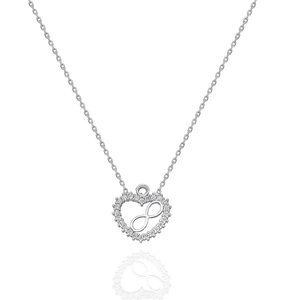 İpek Silver Kalpli Sonsuzluk Gri Zirkon Taşlı 925 Ayar Kararmayan Forse Zincir Kadın Gümüş Kolye 45 cm