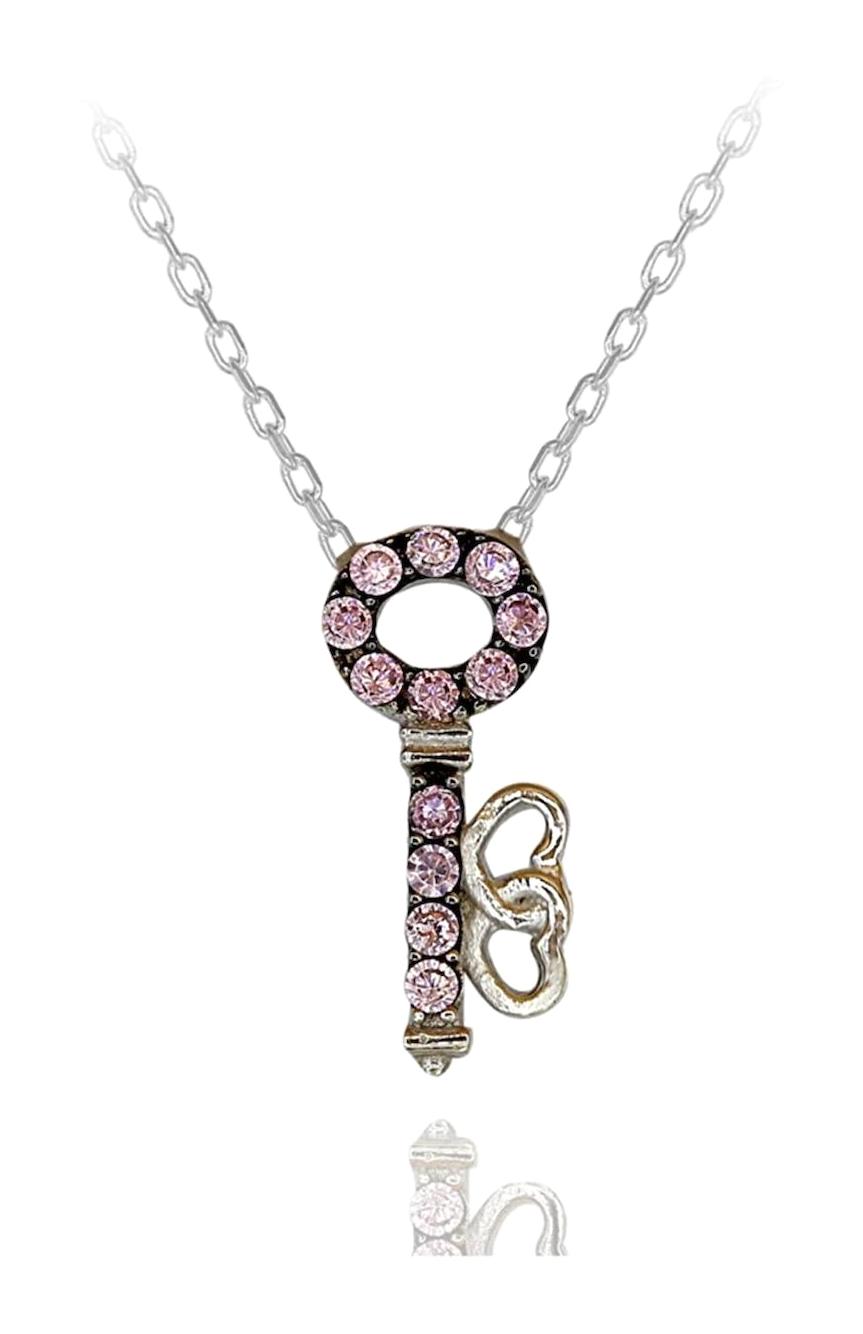 Takı Boom Anahtar Pembe Zirkon Taşlı 925 Ayar Kararmayan Forse Zincir Kadın Gümüş Kolye 45 cm