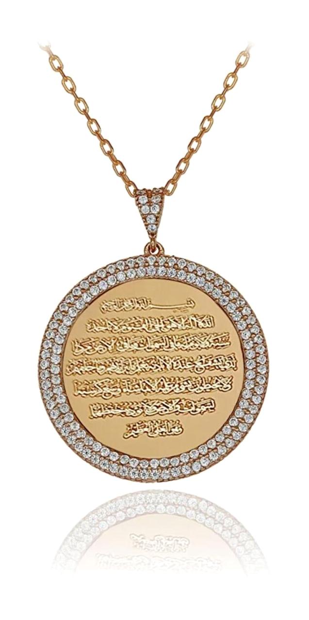 Takı Boom Ayetel Kürsi Beyaz Zirkon Taşlı 925 Ayar Altın Kaplama Kararmayan Forse Zincir Kadın Gümüş Kolye 45 cm