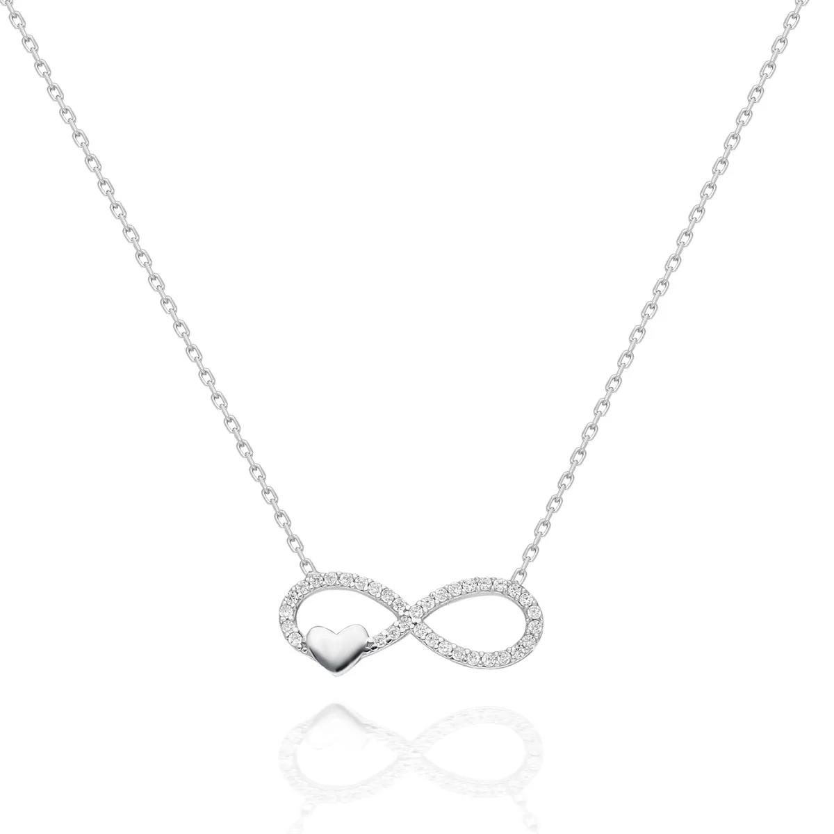 İpek Silver Sonsuzluk-Kalpli Beyaz Zirkon Taşlı 925 Ayar Kararmayan Zincir Forse Zincir Kadın Gümüş Kolye 45 cm