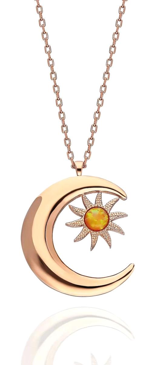 İpek Silver Ay-Güneş Sarı Opal Taşlı 925 Ayar Kararmayan Forse Zincir Kadın Gümüş Kolye 45 cm
