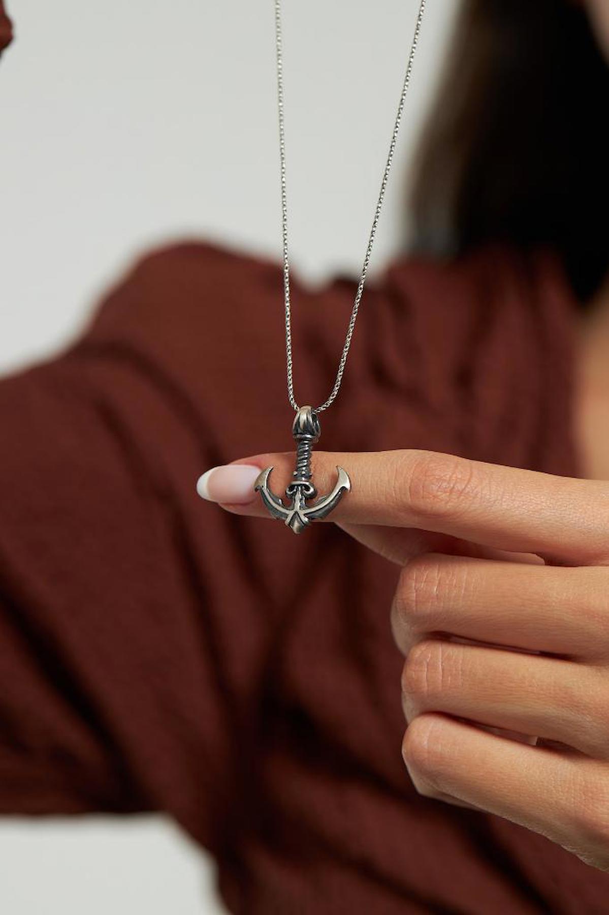Roza Silver Gemi Çapası 925 Ayar Kararmayan Zincir Burgu Zincir Kadın Gümüş Kolye 45 cm