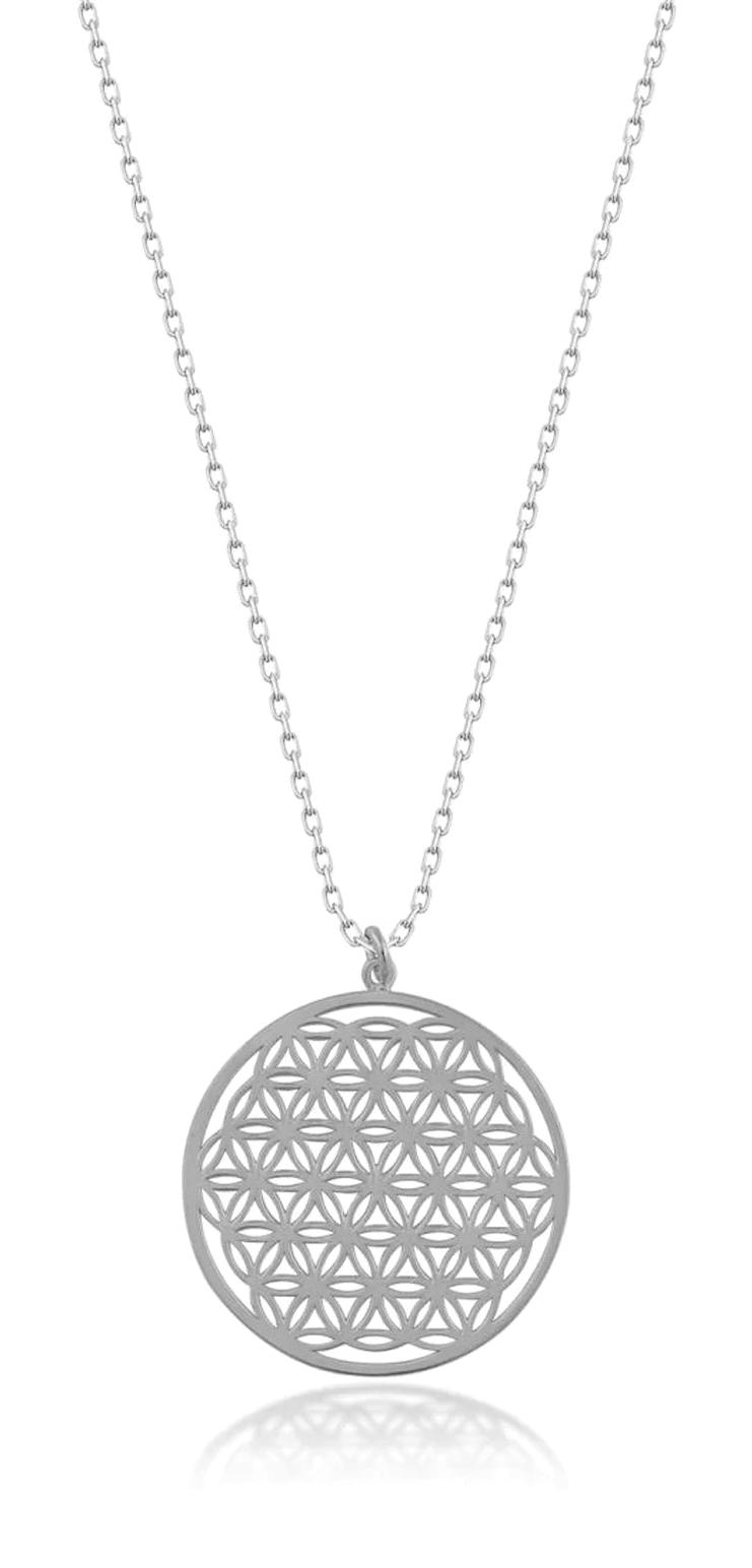 İpek Silver Yaşam Çiçeği Gri Zirkon Taşlı 925 Ayar Kararmayan Forse Zincir Kadın Gümüş Kolye 45 cm