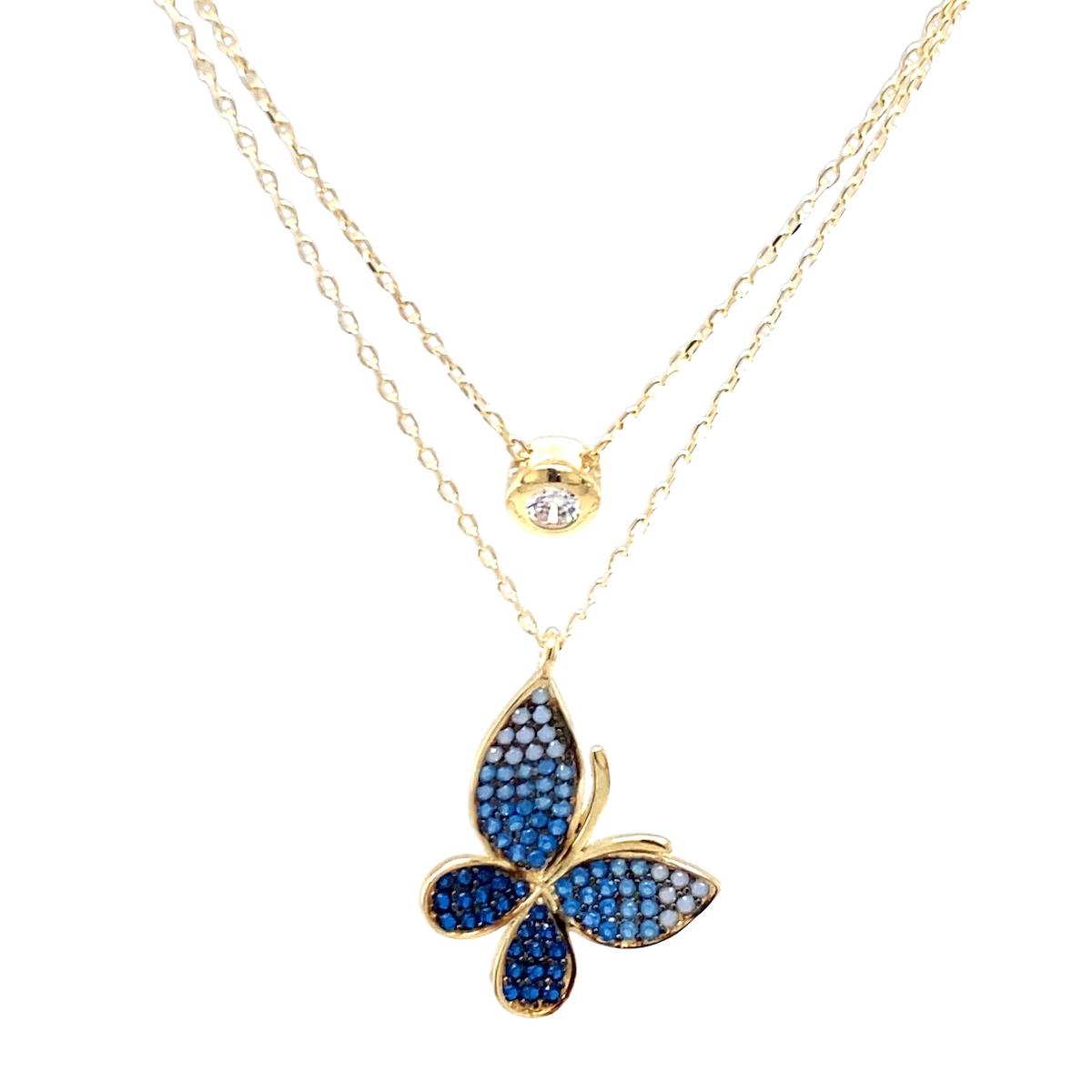 Tahal Kuyumculuk Kelebekli Beyaz Swarovski Taşlı 925 Ayar Kararmayan Düz Zincir Kadın Gümüş Kolye 45 cm