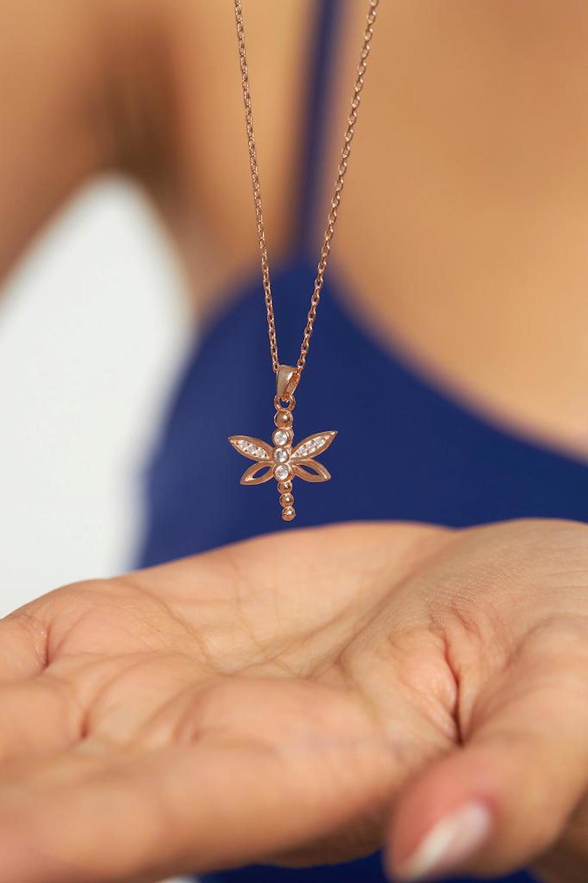 Roza Silver Yusufçuk Beyaz Zirkon Taşlı Kararmayan Zincir Forse Zincir Kadın Gümüş Kolye 45 cm