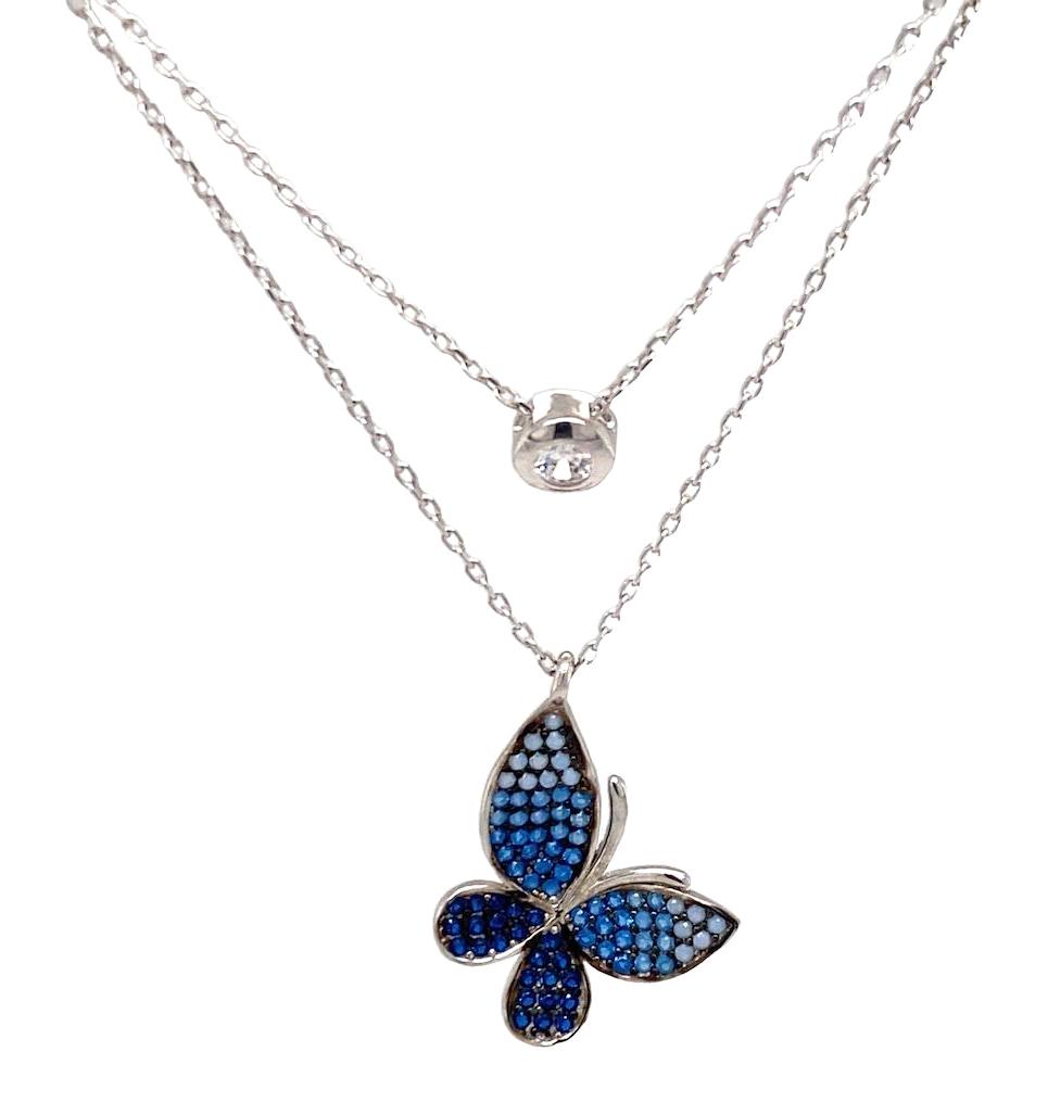 Tahal Kuyumculuk Kelebekli Çok Renkli Swarovski Taşlı 925 Ayar Kararmayan Forse Zincir Kadın Gümüş Kolye 45 cm