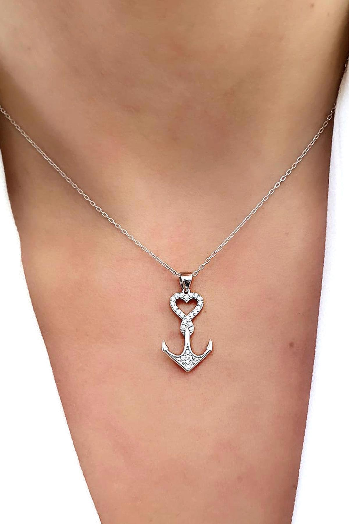 Oseshop Çapa Beyaz Zirkon Taşlı 925 Ayar Kararmayan Forse Zincir Kadın Gümüş Kolye 45 cm