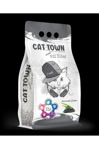 Cat Town Kokusuz Topaklanan İnce Taneli Aktif Karbonlu Bentonit Kedi Kumu 10 lt