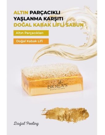 Biolea's Doğal Altın Parçacıklı Kabak Lifli Katı Sabun 110 gr