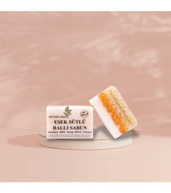 Natural White Doğal Bal-Eşek Sütü-Kabak Lifli Katı Sabun 130 gr