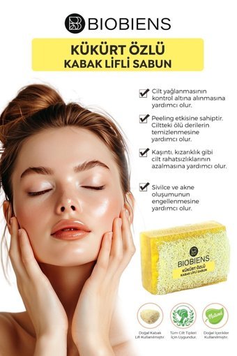 Biobiens Kabak Lifli-Kükürtlü Katı Sabun 110 gr