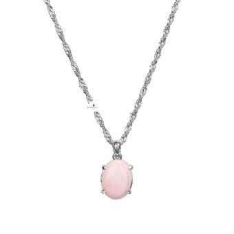 Osmanlı Doğal Taş Yuvarlak Pembe Kuvars Taşlı Kararmayan Düz Zincir Kadın Gümüş Kolye 45 cm