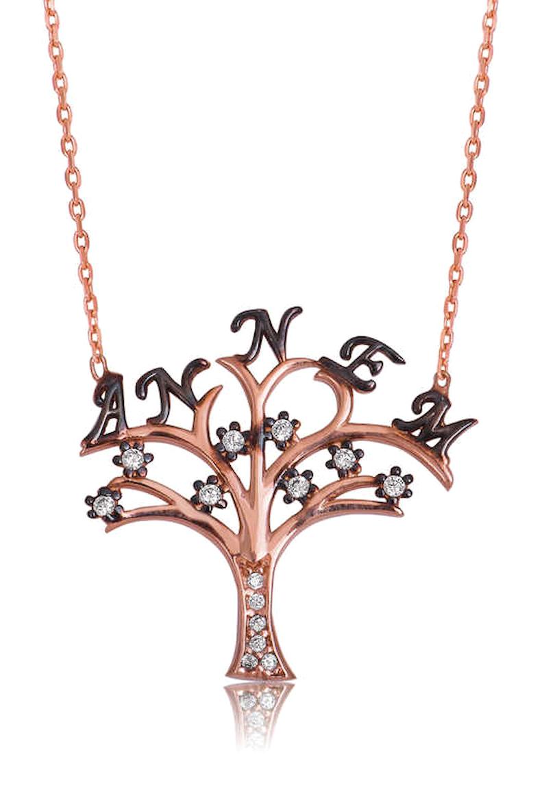 Scarletsirius Hayat Ağaçlı Beyaz - Bronz Kararmayan Forse Zincir Kadın Gümüş Kolye 45 cm