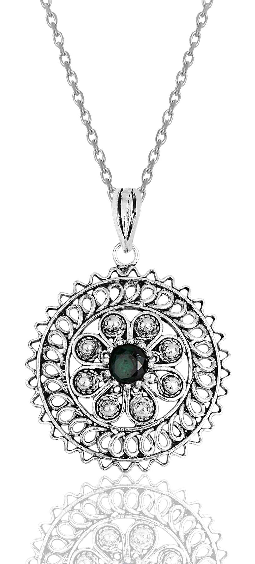 Söğütlü Silver Yuvarlak Taşlı Kararmayan Telkari Forse Zincir Kadın Gümüş Kolye 45 cm