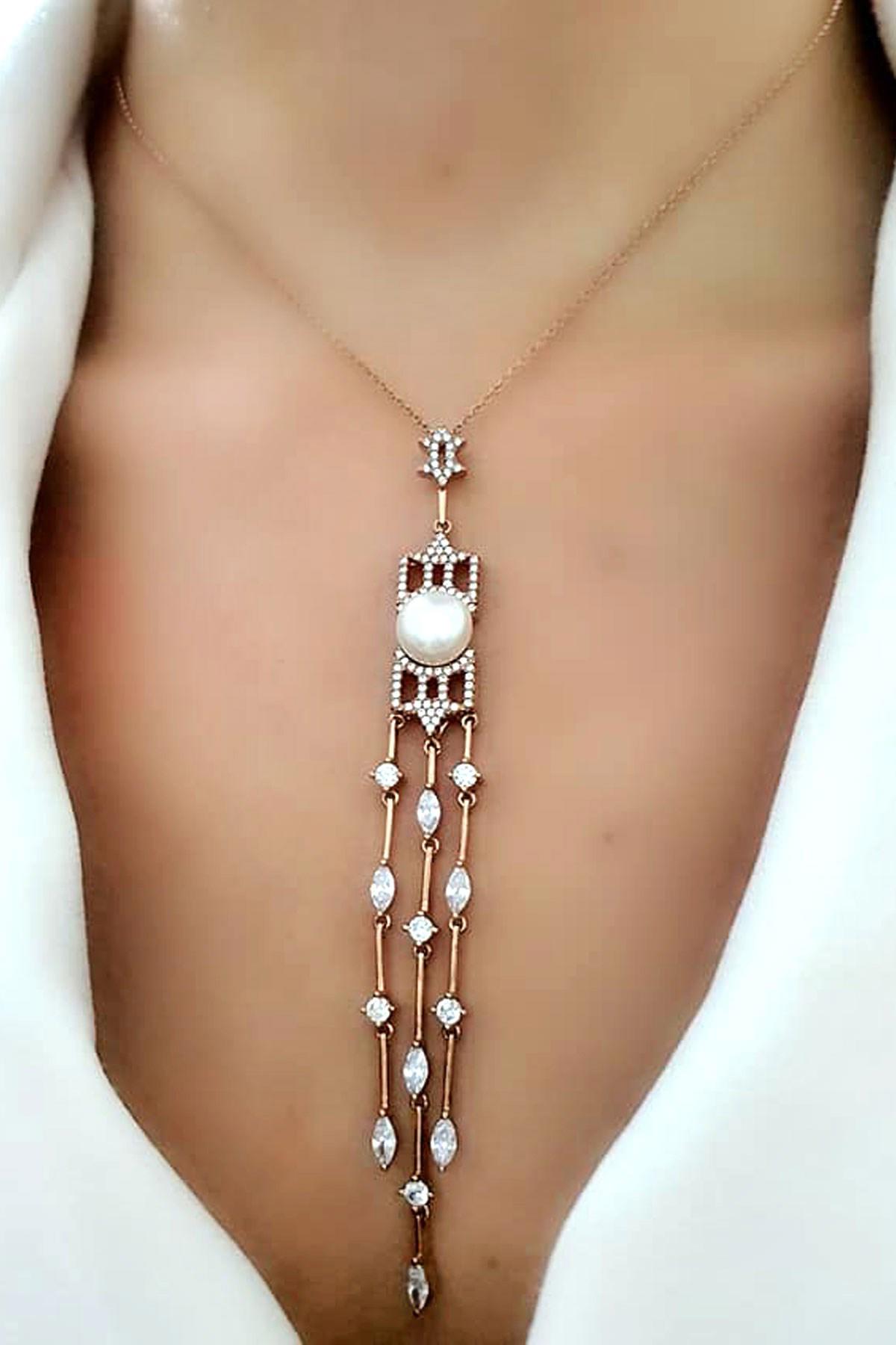 Oseshop Beyaz Zirkon Taşlı Kararmayan Forse Zincir Kadın Gümüş Kolye 65 cm