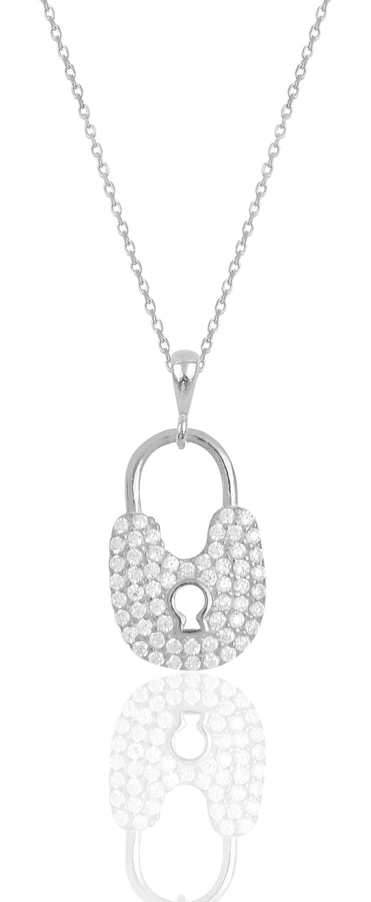 Söğütlü Silver Kilitli Zirkon Taşlı Kararmayan Forse Zincir Kadın Gümüş Kolye 45 cm