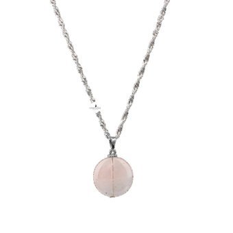 Osmanlı Doğal Taş Yuvarlak Pembe Kuvars Taşlı Kararmayan Düz Zincir Kadın Gümüş Kolye 50 cm