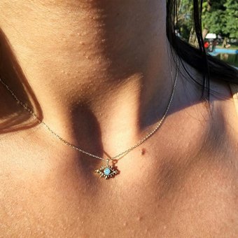 Fasekgold Yuvarlak Mavi Firuze Taşlı 925 Ayar Kararmayan Düz Zincir Kadın Gümüş Kolye 45 cm