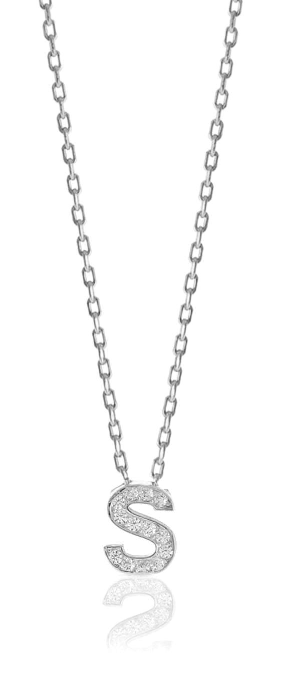 Söğütlü Silver Beyaz Zirkon Taşlı S Harfli 925 Ayar Kararmayan Forse Zincir Kadın Gümüş Kolye 40 cm