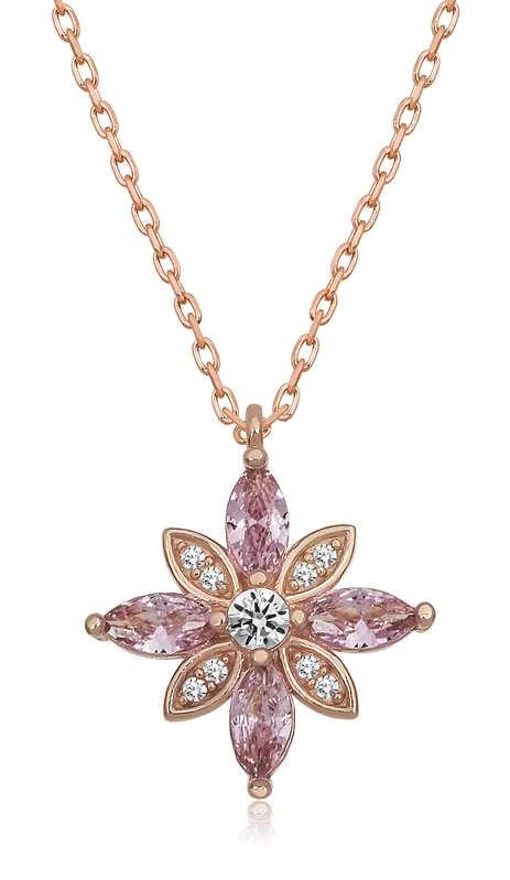 Supertrend Beyaz Pembe Kuvars Zirkon Taşlı 925 Ayar Kararmayan Umut Çiçeği Zincir Kadın Gümüş Kolye 45 cm