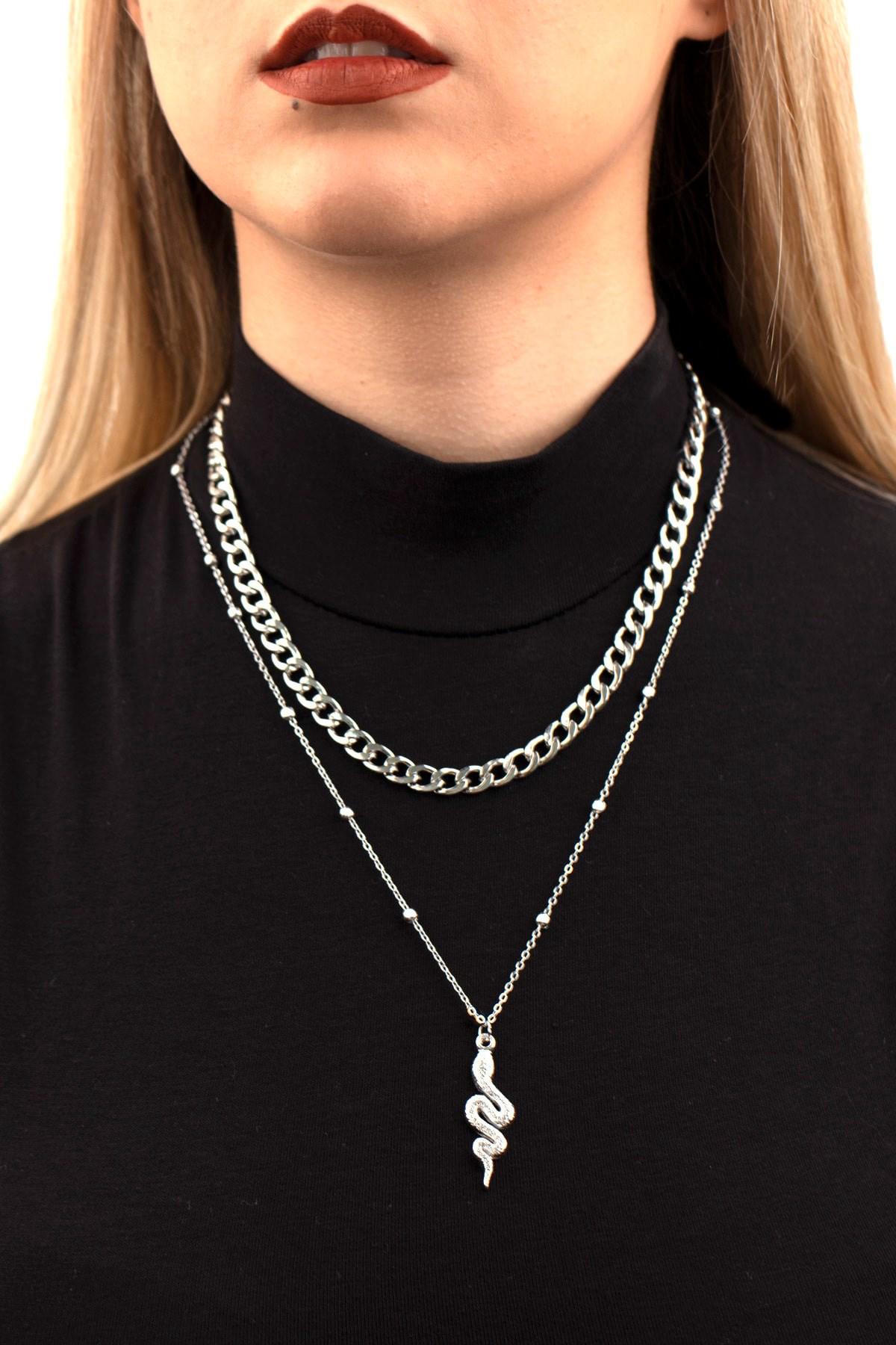 X Lady Accessories Yılan Kararmayan Zincir Kadın Gümüş Kolye 50 cm