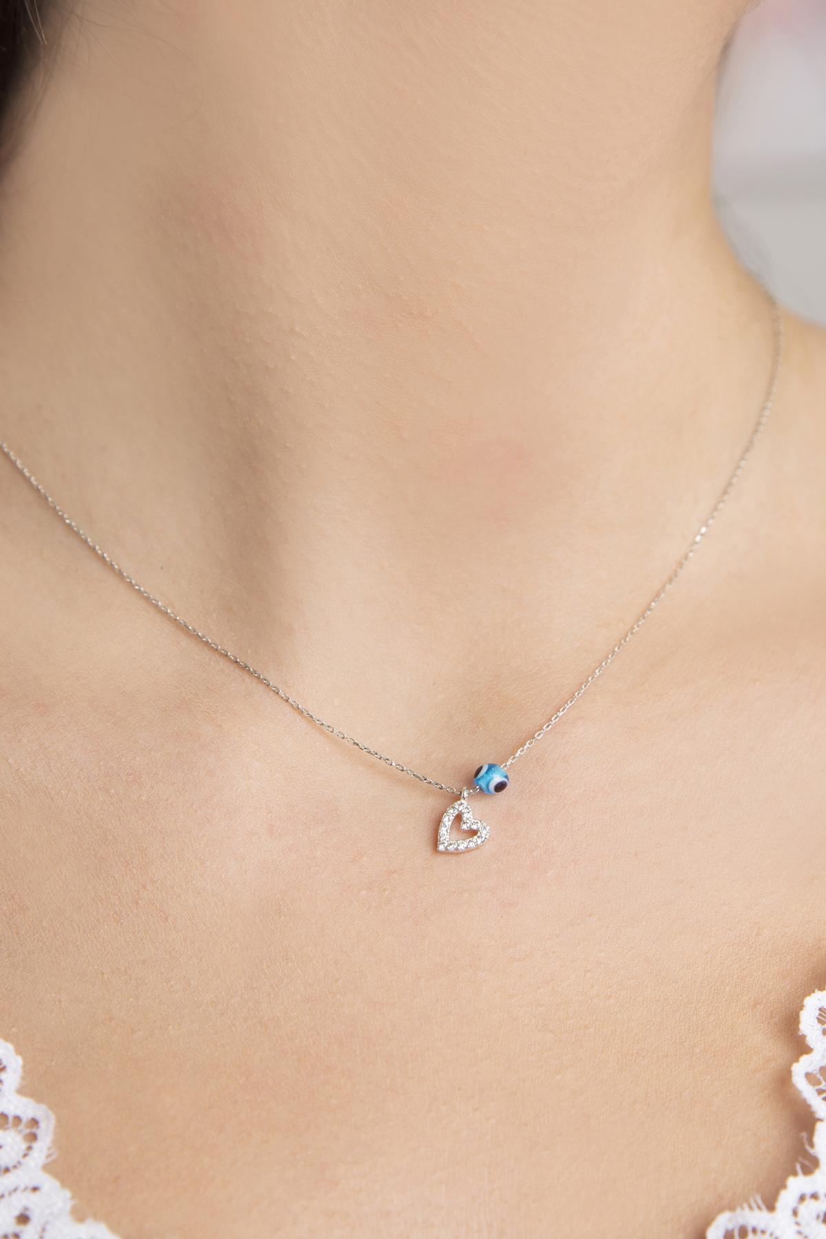Elika Silver Mavi Taşlı 925 Ayar Kararmayan Uğur Böceği Düz Zincir Kadın Gümüş Kolye 43 cm